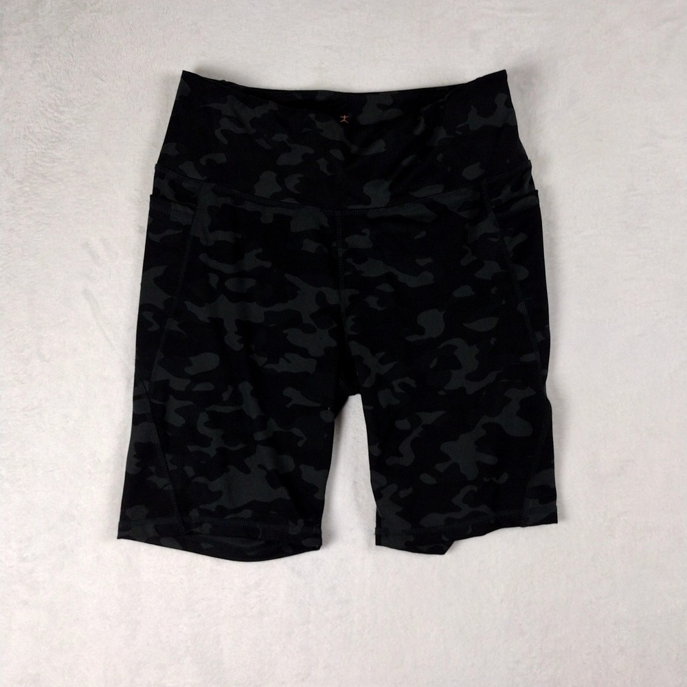 Danskin Womens Black Camo High Waisted Bike Shorts with Pockets Size L 9396